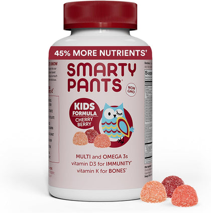 SmartyPants Kids Multivitamin Gummies: Omega 3 Fish Oil (EPA/DHA), Vitamin D3, C, Vitamin B12, B6, Vitamin A, K & Zinc for Immune Support, Grape, Cherry & Berry Flavors, 120 Count (30 Day Supply)