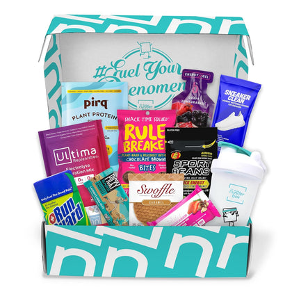 THE RUNNER BOX: Gift Box for Runner Birthdays, Race Days, and More. (12ct) Hand-Picked Assortment of Premium Running Accessories, Healthy Snacks, Energy Bars, Protein, and Body Care.