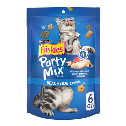 Purina Friskies Made in USA Facilities Cat Treats, Party Mix Beachside Crunch - (6) 6 oz. Pouches (Expiry -11/30/2024)