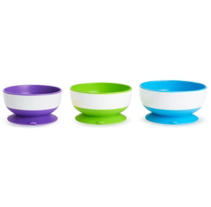 Munchkin® Stay Put Suction Bowls for Babies and Toddlers, 3 Pack, Blue/Green/Purple