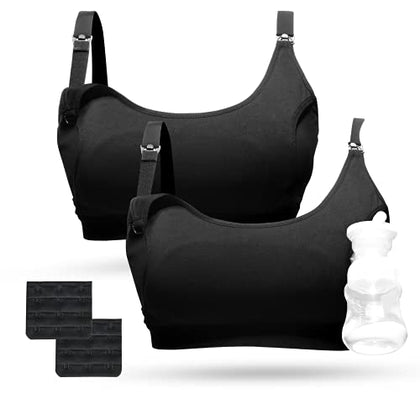 Pumping Bra, Momcozy Hands Free Pumping Bras for Women 2 Pack Supportive Comfortable All Day Wear Pumping and Nursing Bra in One Holding Breast Pump for Spectra S2, Bellababy, Medela (Small)