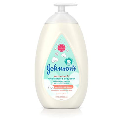 Johnson's Baby CottonTouch Newborn Baby Face and Body Lotion, Hypoallergenic and Paraben-Free Moisturization for Baby's Sensitive Skin, Made with Real Cotton, 27.1 fl. oz