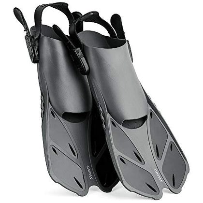 Snorkel Fins, Swim Fins Travel Size Short Adjustable for Snorkeling Diving Adult Men Women Kids Open Heel Swimming Flippers by CAPAS
