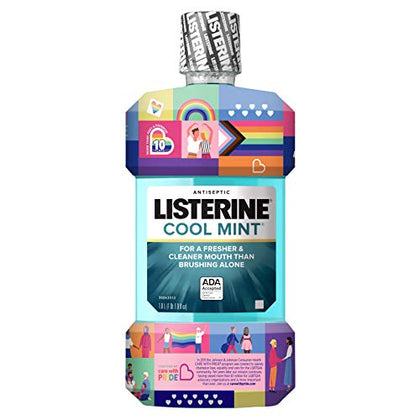 Listerine Cool Mint Antiseptic Mouthwash to Kill 99% of Germs That Cause Bad Breath, Plaque and Gingivitis, Cool Mint Flavor, Special Care with Pride Packaging, 1 L