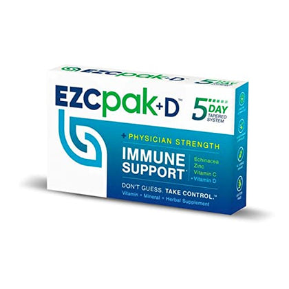 EZC Pak+D 5-Day Immune System Booster with Echinacea, Vitamin C, Vitamin D & Zinc for Immune Support - Vitamins for Immune System Support, Immune Boosters for Adults
