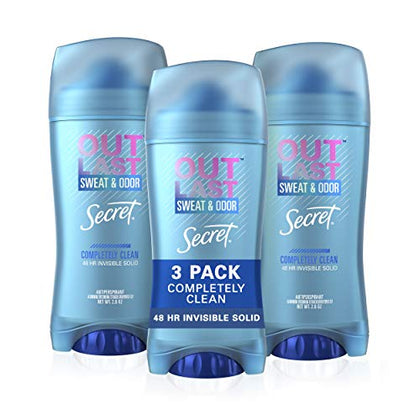 Secret Outlast Invisible Solid Antiperspirant Deodorant for Women, Completely Clean, 2.6 oz - 3 Pack