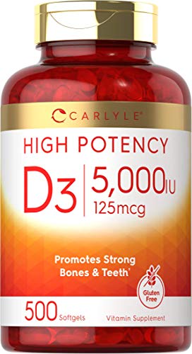 Carlyle Vitamin D3 5000 IU Softgels | 500 Count | Value Size | Non-GMO and Gluten Free Supplement | High Potency Formula | 125mcg