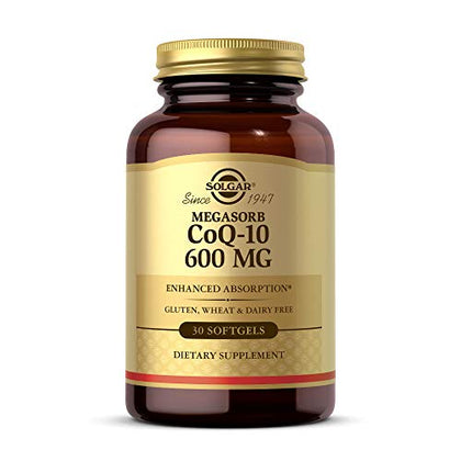 Solgar Megasorb CoQ-10 600 mg, 30 Softgels - Promotes Heart & Nervous System Health - Coenzyme Q10 Supplement - Enhanced Absorption - Gluten Free, Dairy Free - 30 Servings