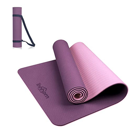 innhom Women 1/3 inch Thick Yoga Mat for Men Exercise Mat Workout Mat for Yoga Pilates Home Gym Non Slip with Carrying Strap, Dark Purple/Pink