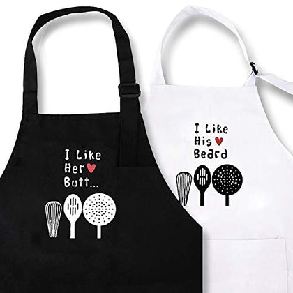 Kwieema I Like His Beard I Like Her Butt Heart Design Aprons Wedding Gifts for Couples His and Hers Kitchen Cooking Bibs Engagement Anniversary Presents for Parents Aprons