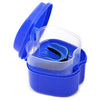 Denture Case, Denture Cup with Strainer, Coolrunner Denture Bath Box False Teeth Storage Box with Basket Net Container Holder for Travel, Retainer Cleaning (Blue) (Dark Blue)