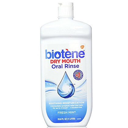 biotène Oral Rinse Mouthwash for Dry Mouth, Breath Freshener and Dry Mouth Treatment, Fresh Mint - 33.8 fl oz