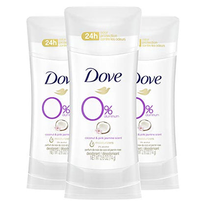 Dove Aluminum Free Deodorant for Women 24-Hour Odor Protection, Coconut and Pink Jasmine, White, 2.6 Ounce (Pack of 3)