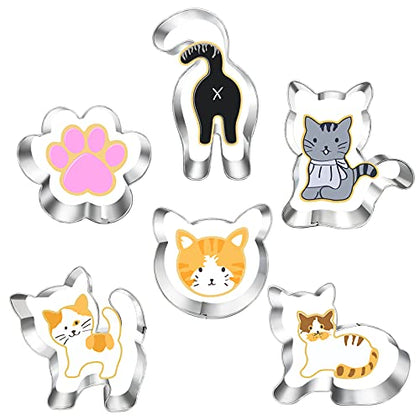 LUBTOSMN Kitty Cat Cookie Cutter Set-6 Piece-Cat Face, Kitty Butt, Kitty Cat Paw and 3 Cute Shapes Kitty Cat Body Cookie Cutters Molds for Kitty Cat Themed Party