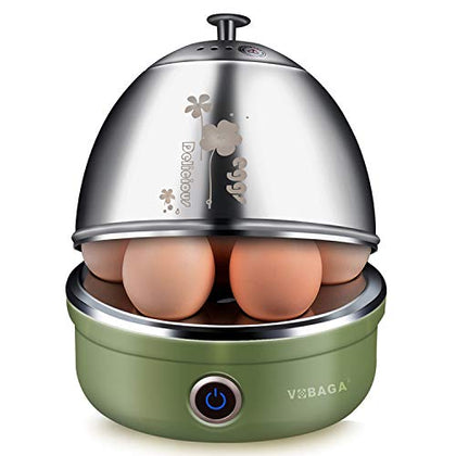 VOBAGA Electric Egg Cooker, Rapid Egg Boiler with Auto Shut Off for Soft, Medium, Hard Boiled, Poached, Steamed Eggs, Vegetables and Dumplings, Stainless Steel Tray with 7-Egg Capacity (Green)