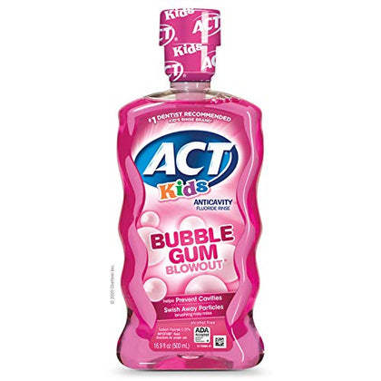 ACT Kids Anticavity Fluoride Rinse For Bad Breath Treatment, Bubble Gum Blowout, 16.9 fl. oz.