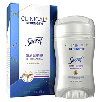 Secret Clinical Strength Clear Gel Antiperspirant and Deodorant, Clean Lavender, 1.6 Ounce (Pack of 12)
