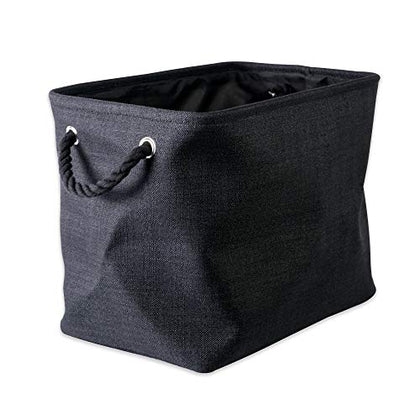 DII, Collapsible Variegated Polyester Storage Bin with Cotton Handles Small Black
