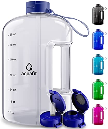 AQUAFIT 1 Gallon Water Bottle With Time Marker 128 oz Water Bottle With Straw Gym Water Bottle With Strap, Reusable Water Bottles With Straw Bike, Big Water Bottle with Handle