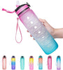 Giotto 32oz Large Leakproof BPA Free Drinking Water Bottle with Time Marker & Straw to Ensure You Drink Enough Water Throughout The Day for Fitness and Outdoor Enthusiasts-Ombre Fuschia Green