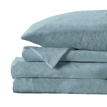 Extra Soft Velvet Plush Twin Micro Fleece Sheet Set | Deluxe Microplush Non Pilling Sheets, Deep Pocket | Lavish Sherpa Velvet Luxe Collection by Great Bay Home (Twin, Blue Surf)