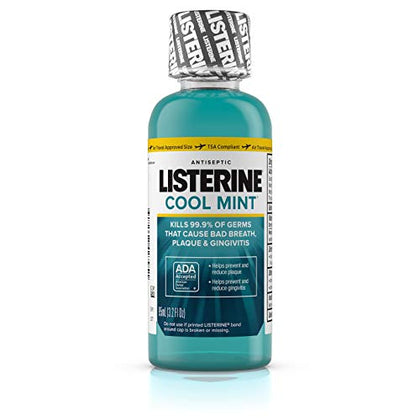 Listerine Cool Mint Antiseptic Mouthwash for Bad Breath, Plaque and Gingivitis, Travel Size, 3.2 Fl Oz