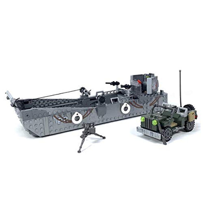 General Jim's Military Brick Building Set - WW2 Landing Craft Building Blocks Model Set Comes with Jeep for Military Enthusiast, Teens and Adults