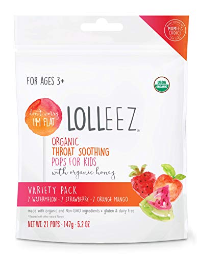 Lolleez Organic Lollipops for Sore Throat Relief - Variety Pack Perfect for Soothing A Sore Throat While Tasting Great- Strawberry, Watermelon & Orange Mango, 21- Count