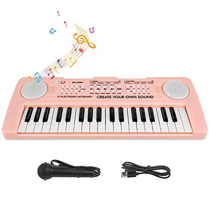 37 Key Pink Piano for Kids Music Toys for 3+ Year Old Girls Upgrade Keyboard Piano for Beginners Kids Toy Piano with Microphone Toys for 3 4 5 6 7 8 Year Old Girls Boys Gifts Age 3-8
