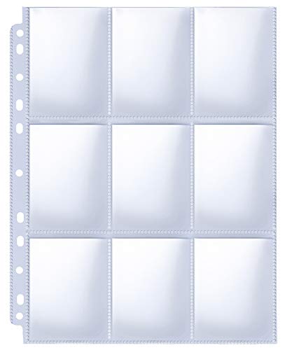 HERKKA Trading Card Sleeve Pages, 100 Pack 9 Pocket Album Pages 11 Holes Fit 3 Ring Binder