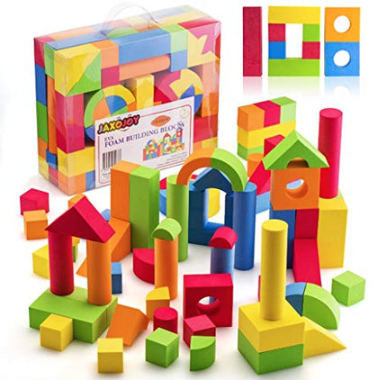 JaxoJoy Foam Building Blocks for Kids - 108 Piece EVA Foam Blocks for Toddlers - Large, Soft, Stackable - Toddler Blocks - Soft Blocks - Preschool Toys - STEM Gifts for Boys & Girls 3-5 4-8 Years Old