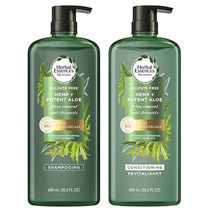 Herbal Essences bio:renew Sulfate Free Hemp + Potent Aloe Shampoo and Conditioner Set, 20.2 Fl Oz Each - Nourishes Dry Hair for Frizz Control, Paraben and Cruelty Free - Safe for Color Treated Hair