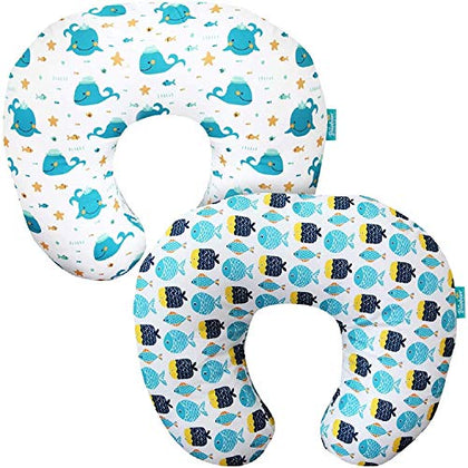 Nursing Pillow Cover 2 Pack for Breastfeeding Pillow, Ultra Soft and Cozy Nursing Pillow Slipcovers, Snug Fits Boppy Pillow, Great, Perfect Newborn Gift, Best Choice for Mom or Baby (Pattern -Whale & Fish)