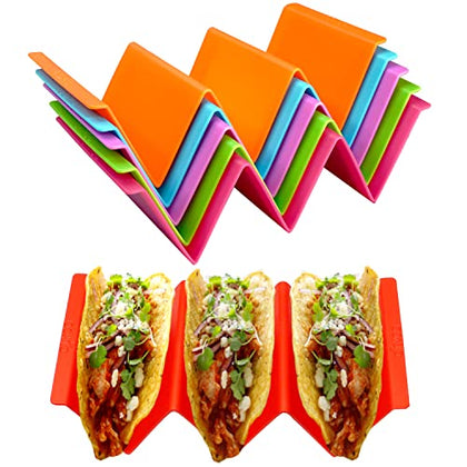 Ginkgo Colorful Taco Holders set of 6, Large Taco Stand with Handle Each Can Hold 2 or 3 Tacos, BPA Free, Dishwasher and Microwave Safe