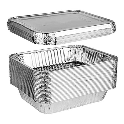 PLASTICPRO Disposable 9 x 13 Aluminum Foil Pans With Lids Half Size Deep Steam Table Bakeware - Cookware Perfect for Baking Cakes, Bread, Meatloaf, Lasagna Pack of 25 Pans & 25 Lids