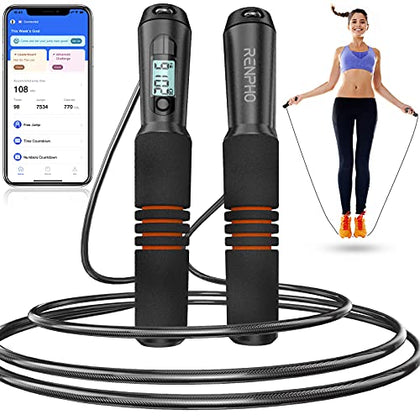 RENPHO Smart Jump Rope with Counter, Fitness Skipping Rope with APP Data Analysis, Workout Jump Ropes for Home Gym, Crossfit, Jumping Rope for Exercise for Men, Women, Kids, Girls