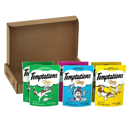 TEMPTATIONS Classic Crunchy and Soft Cat Treats Feline Favorites Variety Pack, (6) 3 oz. Pouches