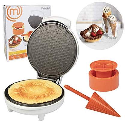 MasterChef Waffle Cone and Bowl Maker- Includes Shaper Roller and Bowl Press- Homemade Ice Cream Cone Baking Cookie Iron Machine, Fun Kitchen Appliance for Holiday Parties & Gift Giving