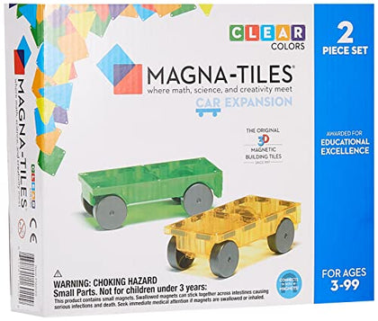 MAGNA-TILES Cars - Green & Yellow 2-Piece Magnetic Construction Set, The ORIGINAL Magnetic Building Brand
