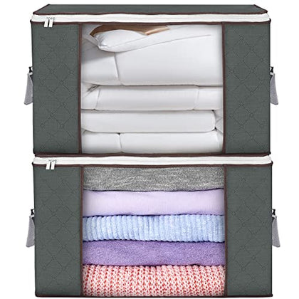 Budding Joy Large Storage Bags, 2 Pack Clothes Storage Bins Foldable Closet Organizers Storage Containers with Durable Handles Thick Fabric for Blanket Comforter Clothing Bedding 90L