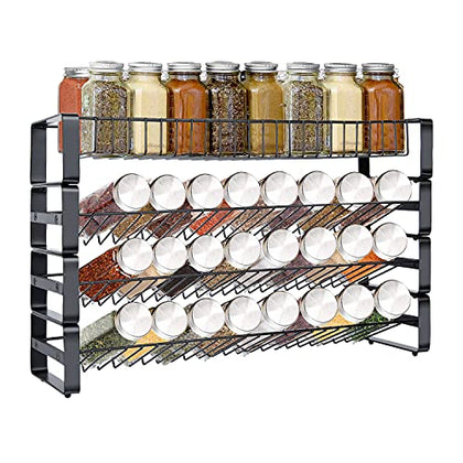 JONYJ 4 Tier Stackable Seasoning Rack Organizer, Detachable Countertop Spice Jar Rack for Cabinet, Freestanding , Black Frosted Iron Kitchen Counter Shelf