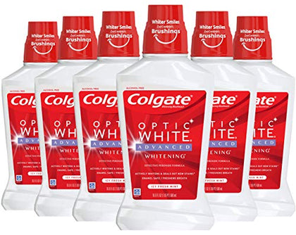 Colgate Optic White Whitening Mouthwash, 2% Hydrogen Peroxide, Fresh Mint, 16.9 Ounce, 6 Pack