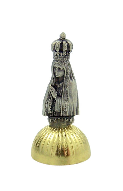 Devotional Gifts Silver Toned Our Lady of Fatima Miniature Bust Car Statue with Adhesive Base, 1 1/2 Inch