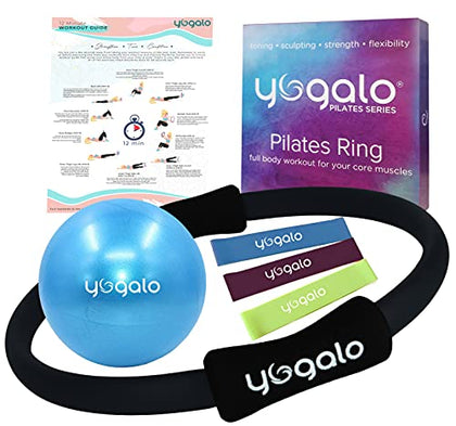 Pilates Ring and Ball Set with 3 Resistance Bands - Pilates Equipment for Home Workout - Magic Circle Pilates Ring 14 Inch to Tone, Sculpt and Strengthen - Fitness Ring for Yoga and Pilates (Black)