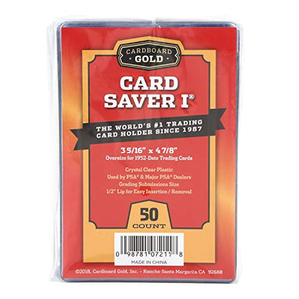 Card Saver 1 by Cardboard Gold - PSA Recommended Trading Card Holder for Baseball, and More - Semi-Rigid, Archival Safe, 50ct Pack - Fits Standard & Oversized Cards