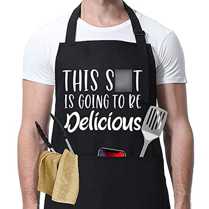 Miracu Funny Apron for Men, Cooking Aprons for Women - Thanksgiving, Christmas, Birthday Chef Gifts for Men Dad Boyfriend Mom Baker - BBQ Baking Grilling Apron, Mens Kitchen Apron, Chef Grill Apron