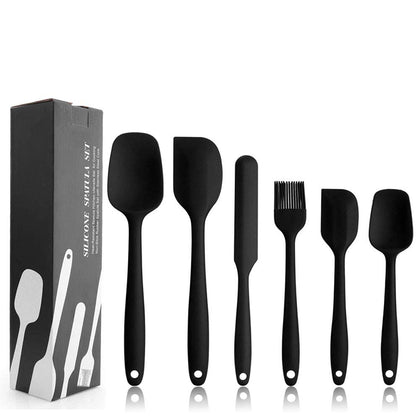 Silicone Spatula Set - 6 Piece Non-Stick Rubber Spatula Set with Stainless Steel Core - Heat-Resistant Spatula Kitchen Utensils Set for Cooking, Baking and Mixing - Black