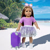 ZNTWEI American 18 Inch Doll Travel Suitcase Play Set with 18 Inch Doll Clothes and Accessories Including Sunglasses Camera Computer Phone Ipad Travel Pillow ect