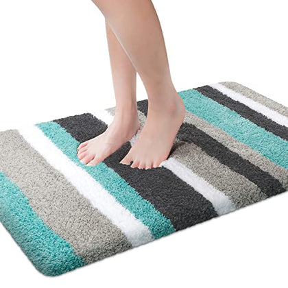 KMAT Luxury Rugs, 32in x20 In, Non-Slip Fluffy Soft Plush Microfiber Carpet, Machine Washable Quick Dry Ultra Shaggy Bath Mats for Tub, Bathroom and Shower, Green-Grey