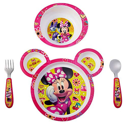 The First Years Disney Minnie Mouse Dinnerware Set - Toddler Plates and Toddler Utensils- 4 Piece Set